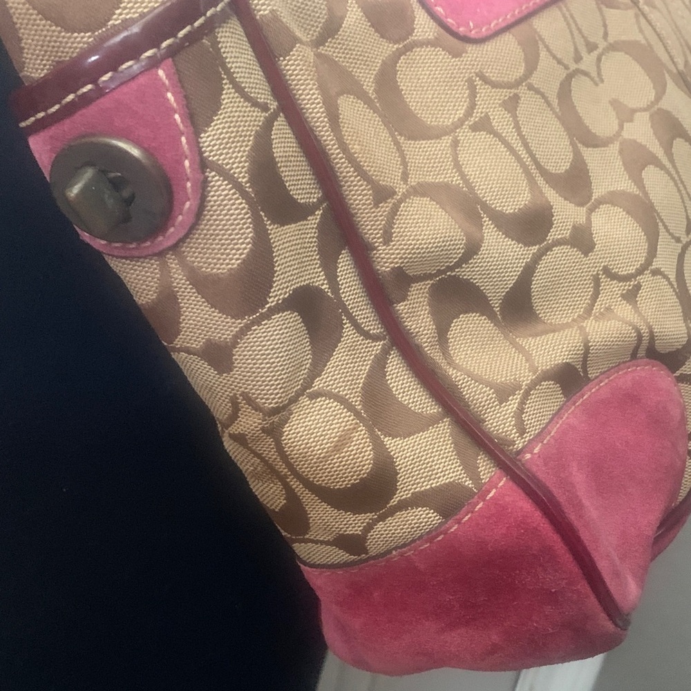Coach Suede Tan and Wine Signature Tote FIRM!!! - Picture 5 of 16